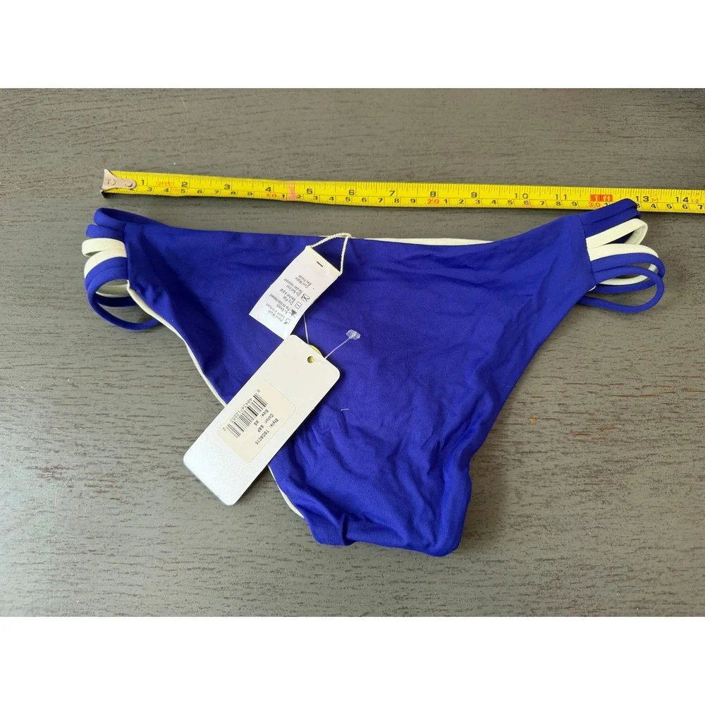 L*Space Estella Bikini Bottom Sapphire Blue Strappy Side Cutout TSOAC16 XS NEW